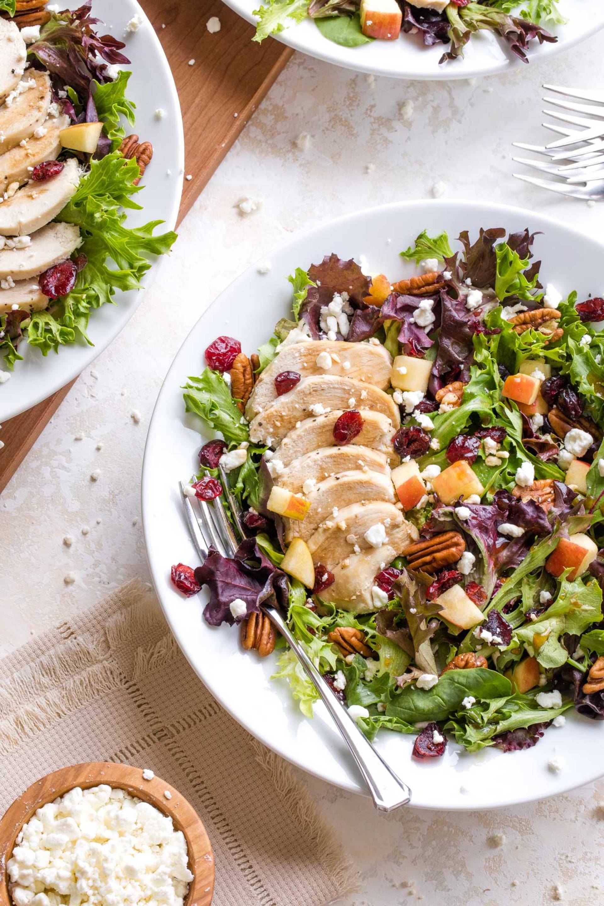 Chicken, Pecan, Goat Cheese Salad with Balsamic Dressing