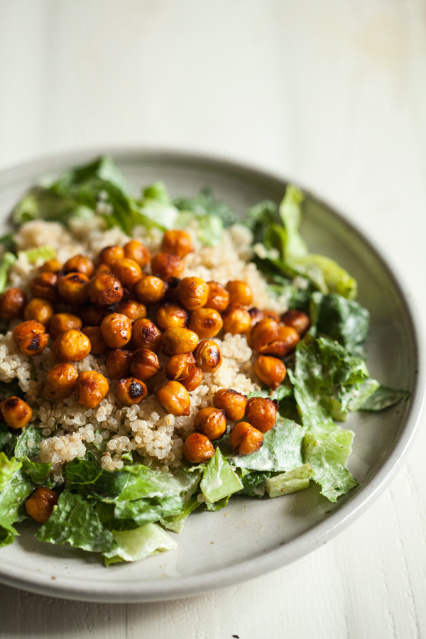 Blackened Chickpea Caesar Salad (Vegan)