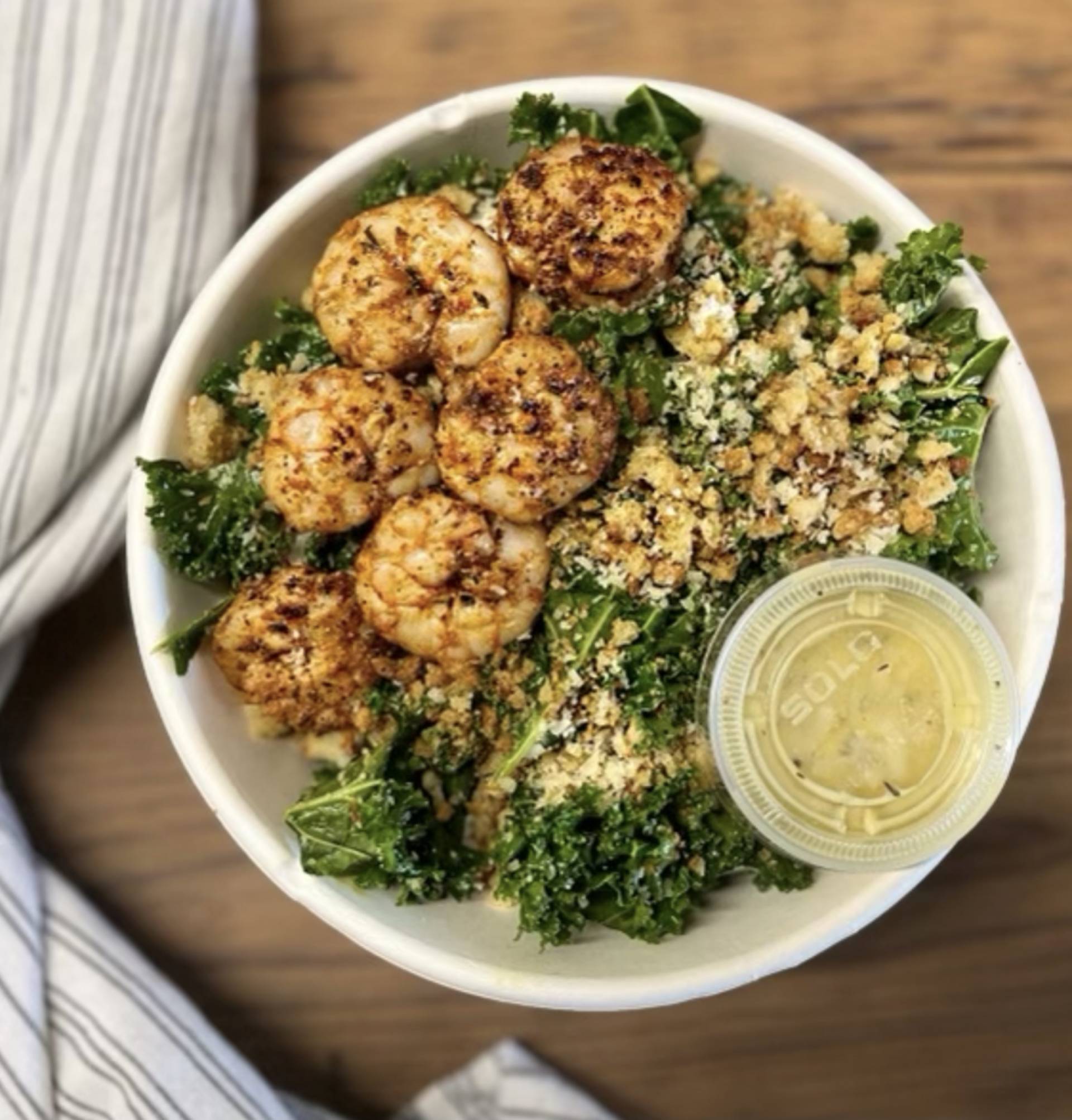 Blackened Shrimp Kale Caesar Salad